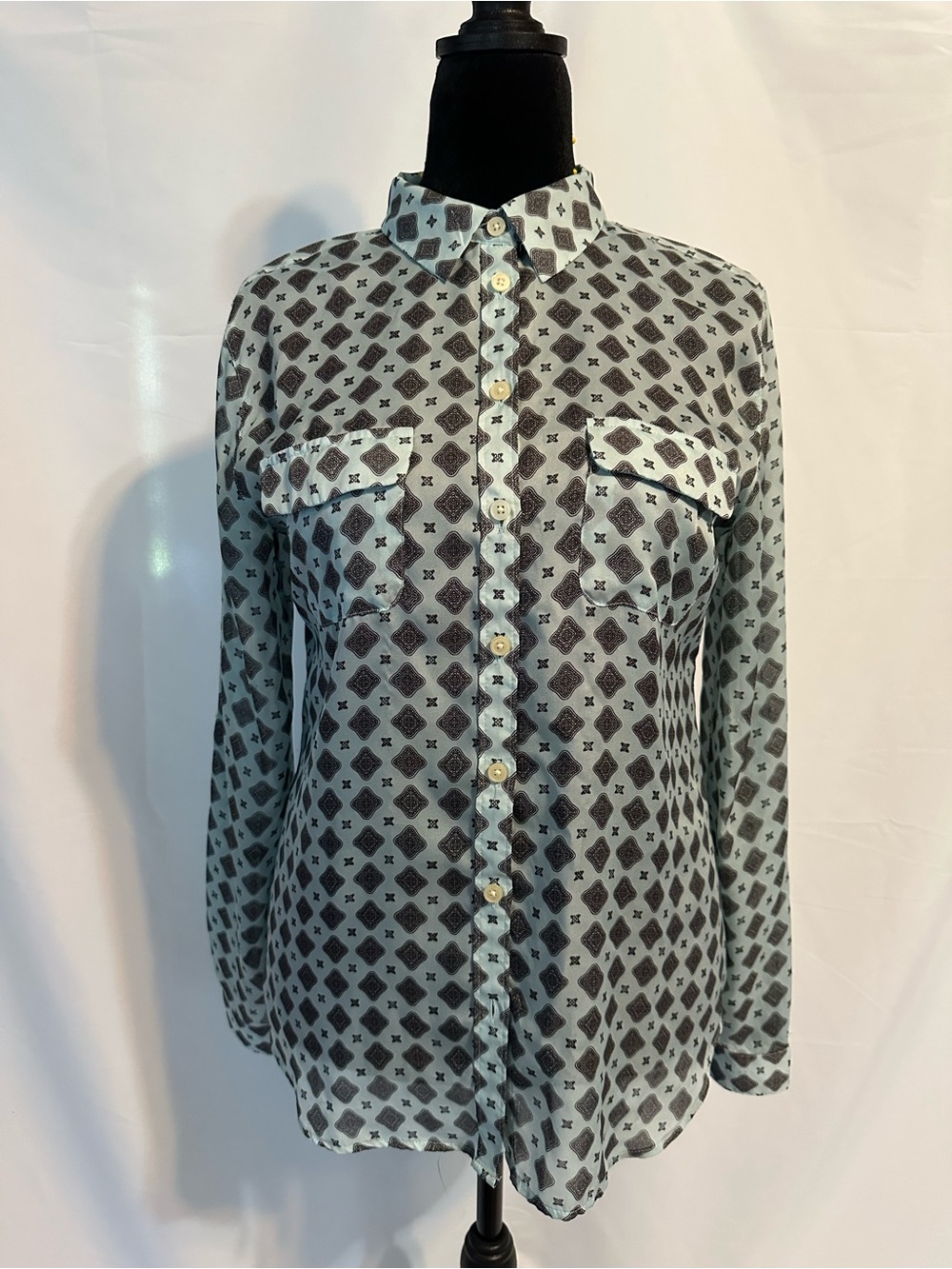 LOFT Mint Green Geometric Print Blouse
